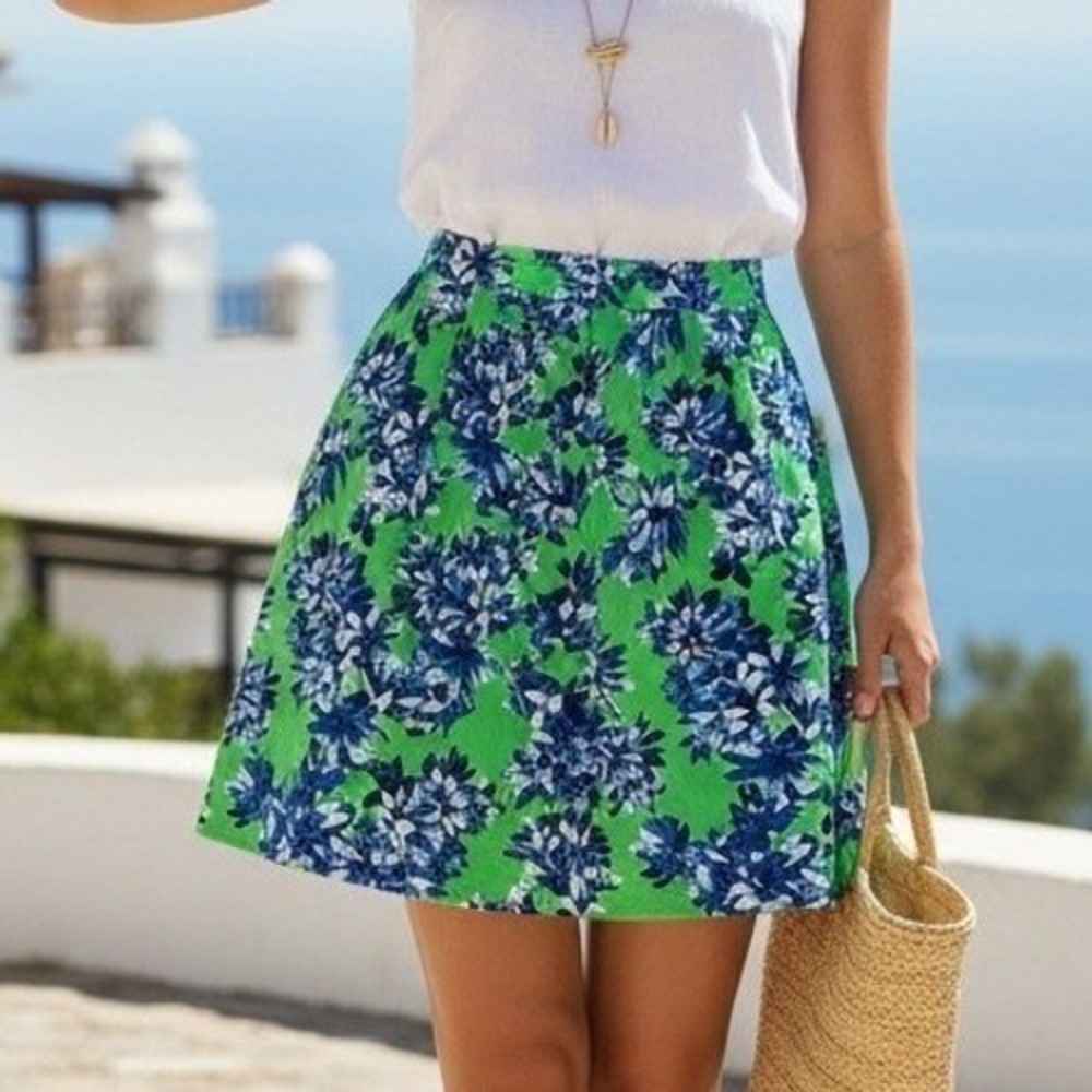 J.Crew Floral Mini Skirt A-Line 100% Cotton Preppy Coastal Garden Resort Size 0